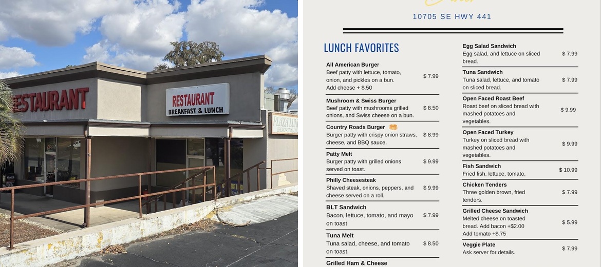 RJ's Diner Menu