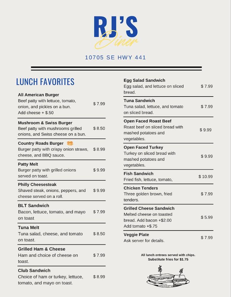 RJ's Diner Menu image 1